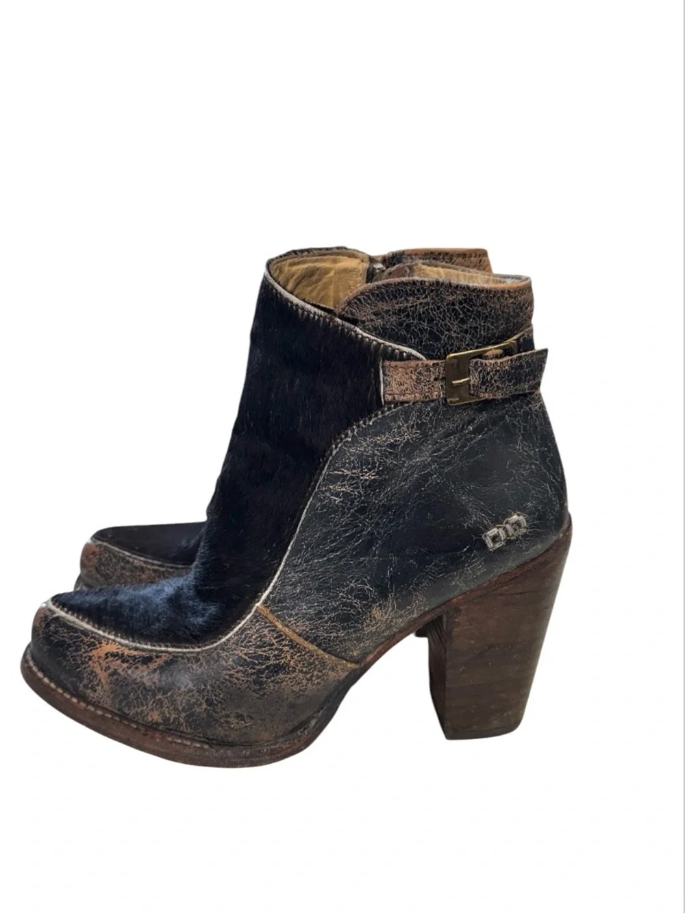 Bed-Stu Isla Women’s Brown Calf Hair Distressed Leather Ankle Boots Size 8.5